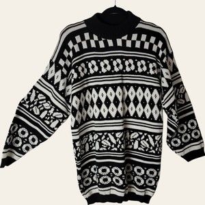 Vintage Sweater American‎ Pride Black White 80's Geometric Medium